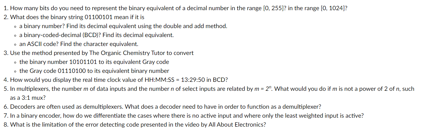 1 . How many bits do you need to represent the