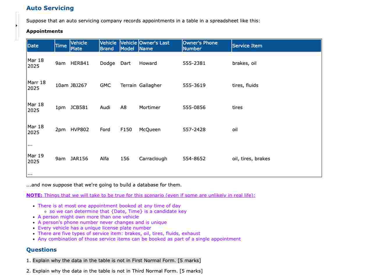 Auto Servicing Suppose that an auto servicing
