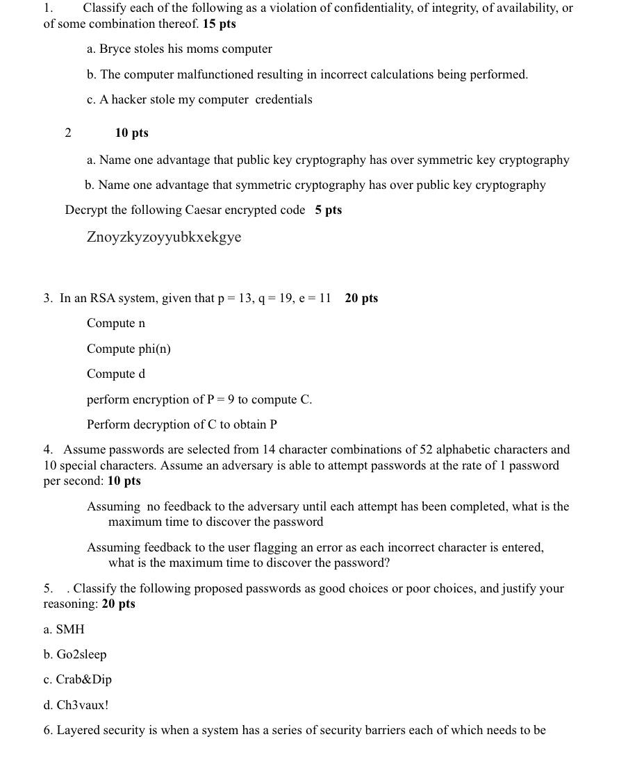 Classify each o f the following a s a violation o