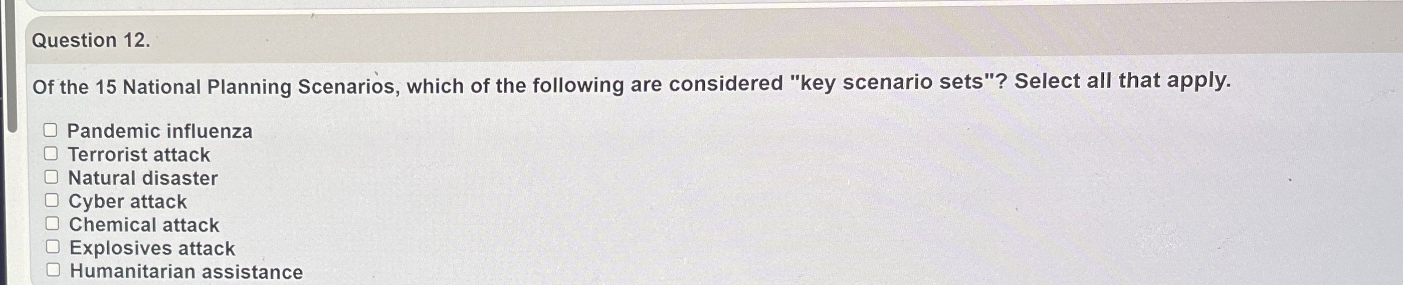 Question 1 2 . Of the 1 5 National Planning