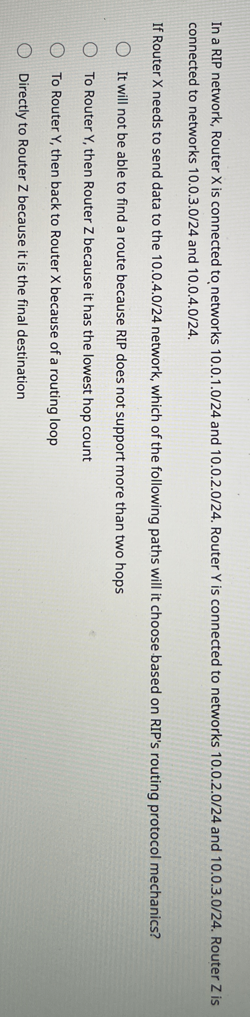 In a RIP network, Router x is connected to