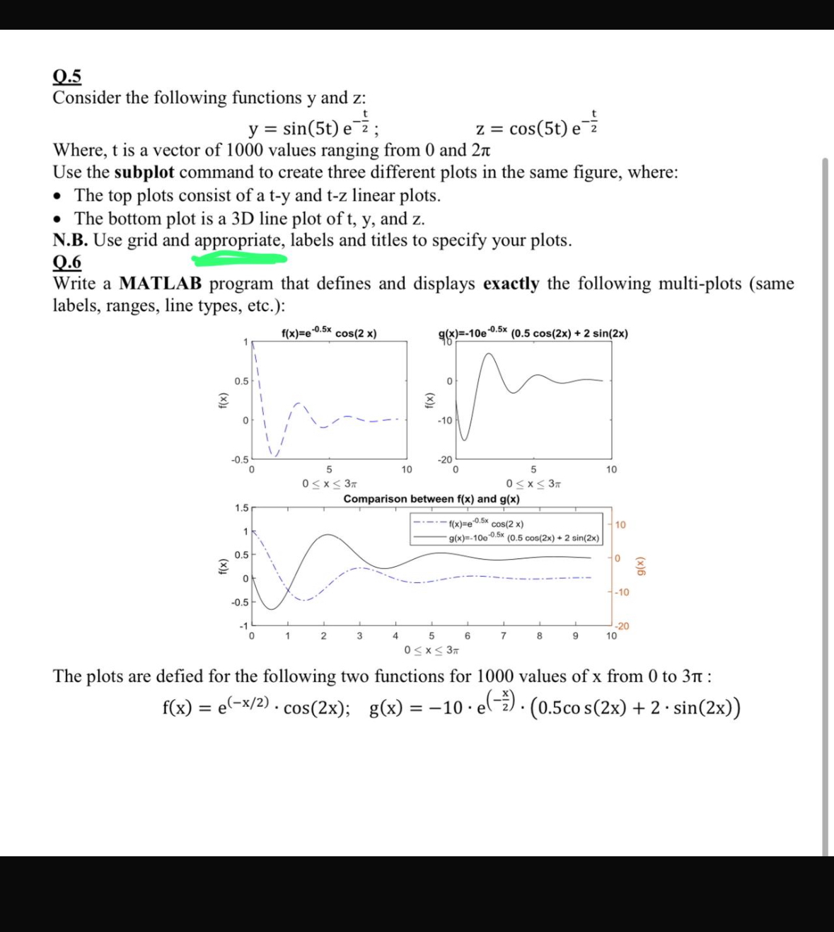 0 . 5 Consider the following functions y and z :