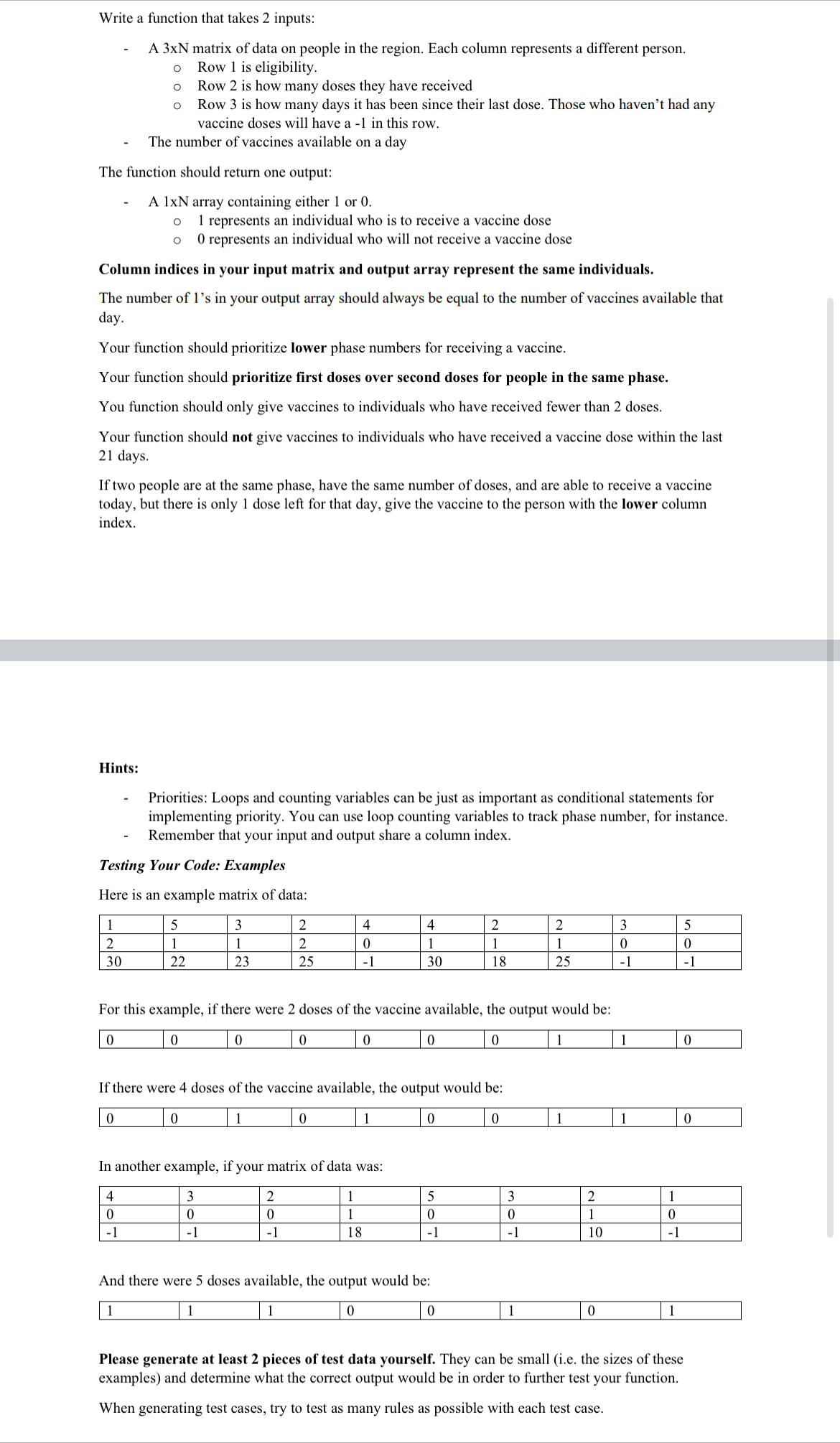 Write a function that takes 2 inputs: A 3 x N