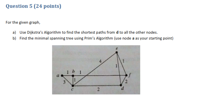 Question 5 ( 2 4 points ) For the given graph, a