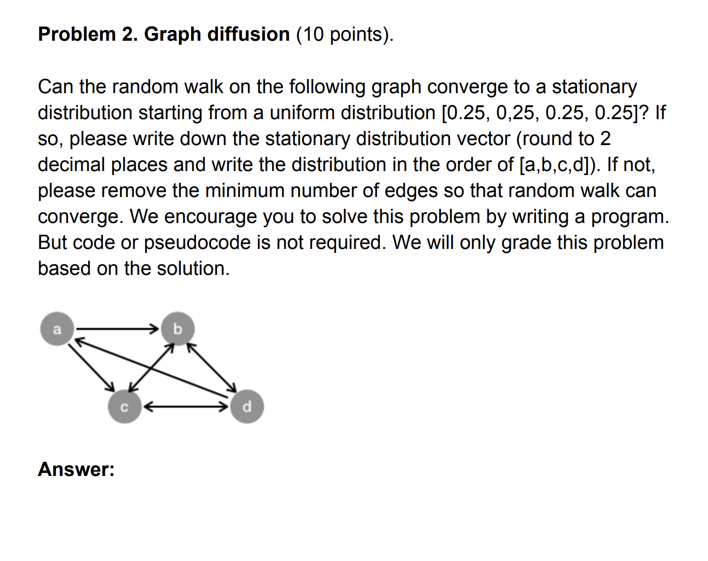 Problem 2 . Graph diffusion ( 1 0 points ) . Can