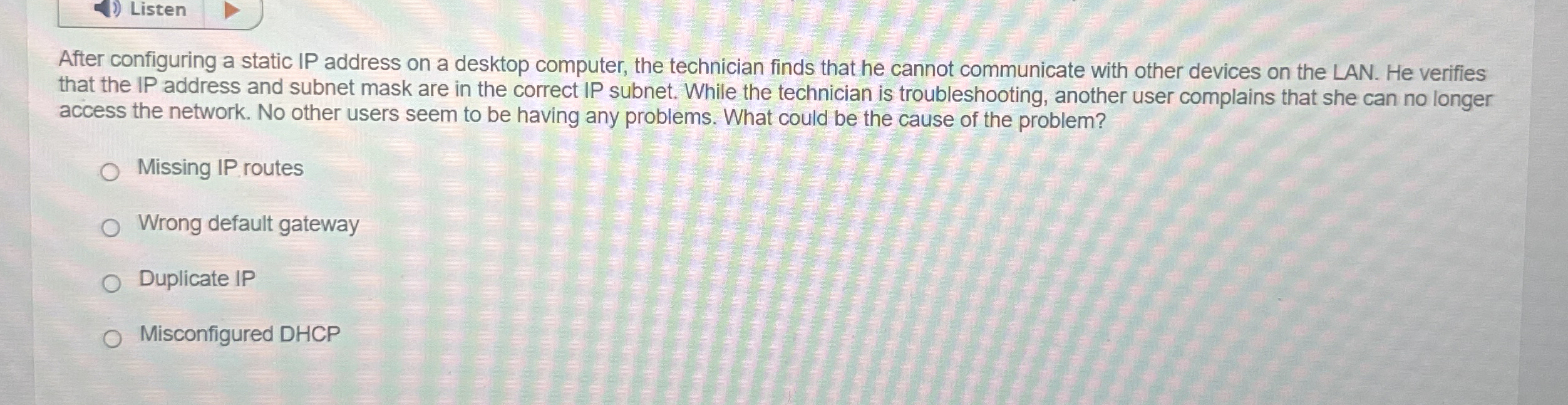 Listen After configuring a static IP address on a