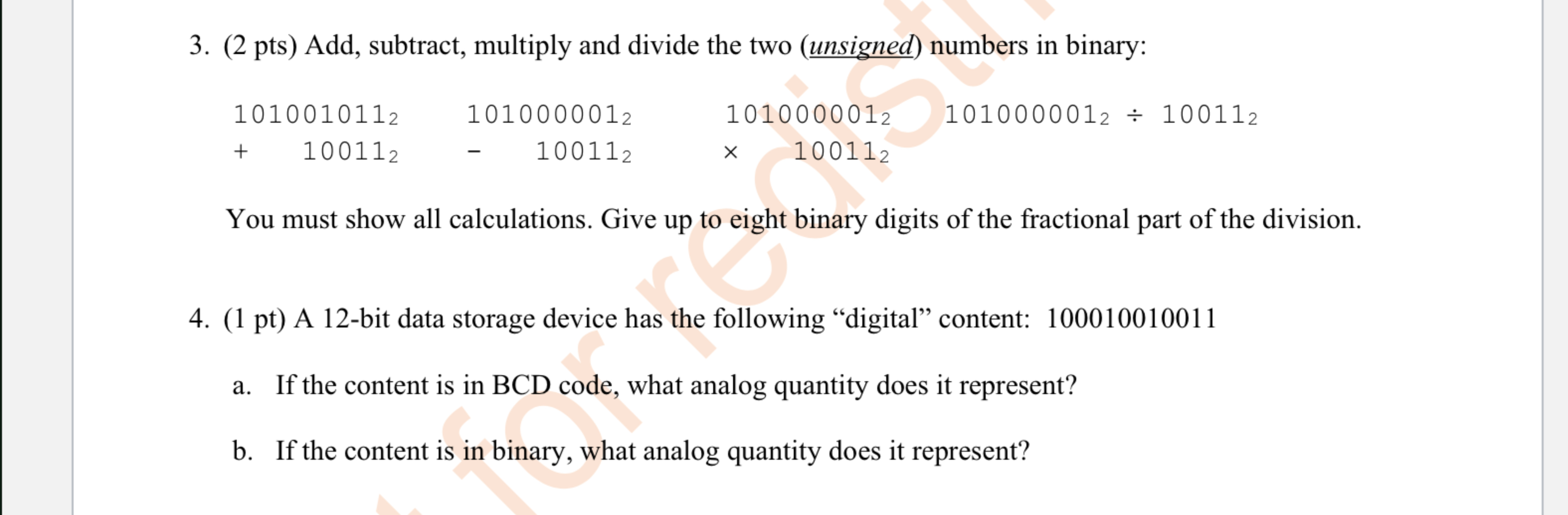 ( 2 pts ) Add, subtract, multiply and divide the