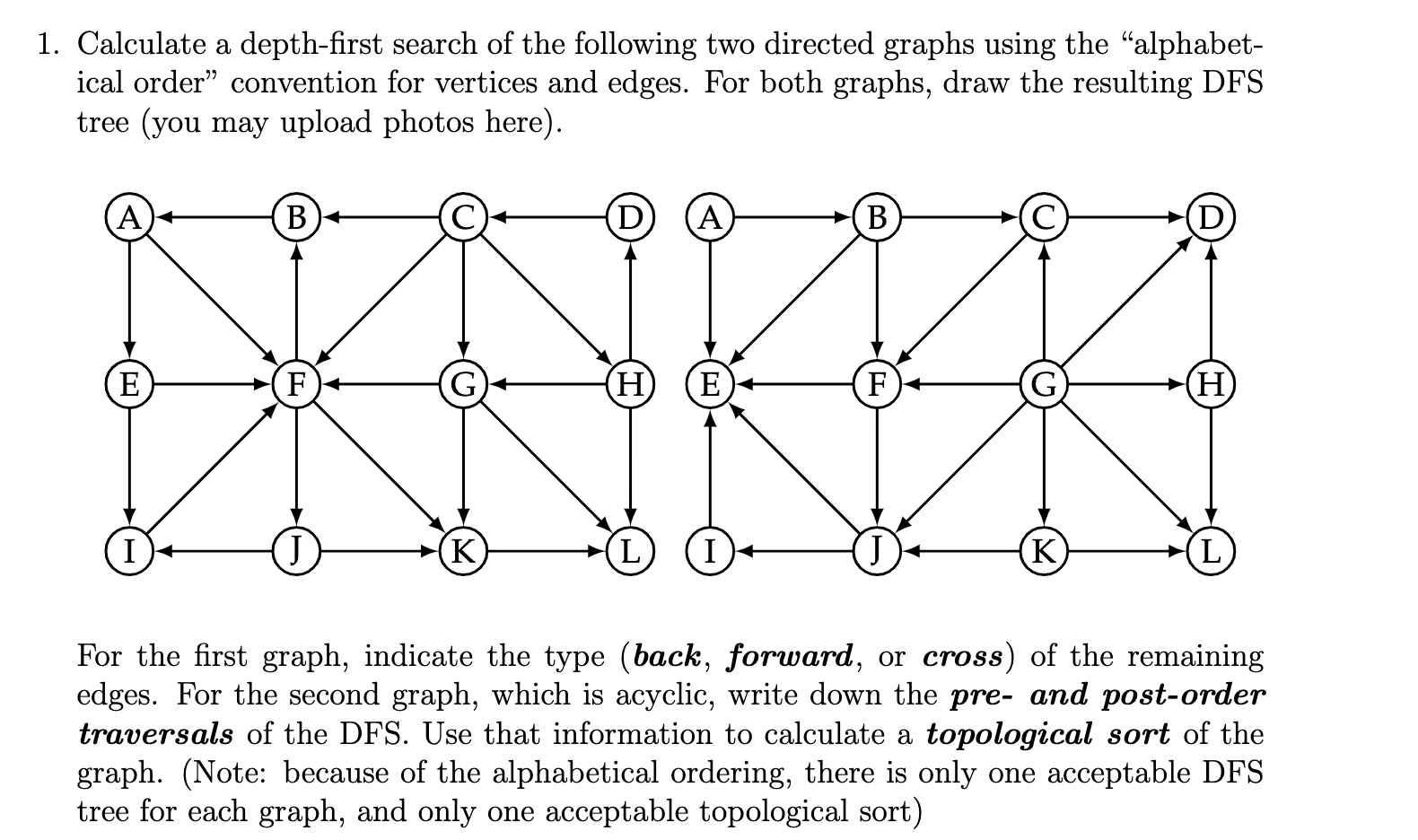 1 . Calculate a depth - first search of the