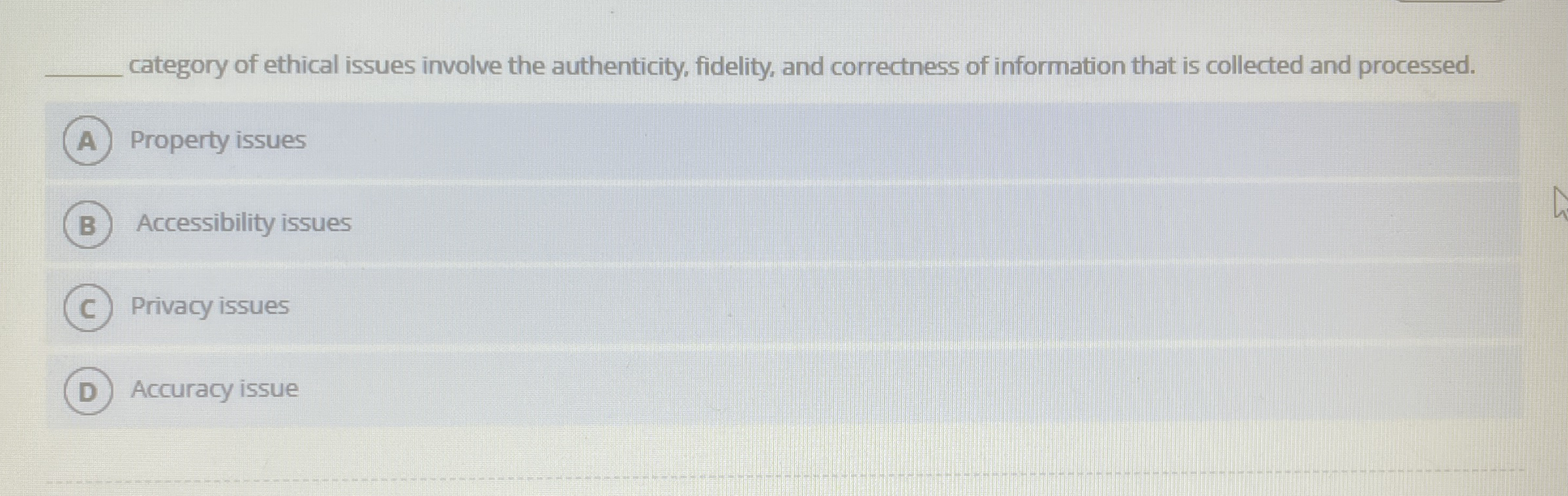 q , category of ethical issues involve the