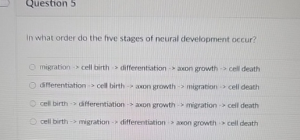 Question 5 In what order do the five stages of