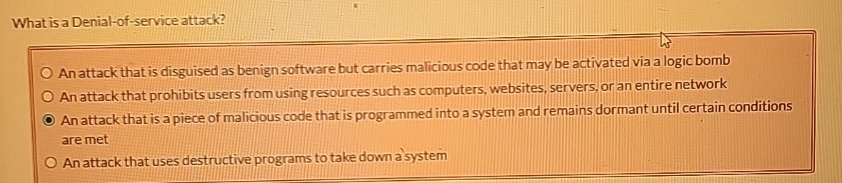 What is a Denial - of - service attack? An attack