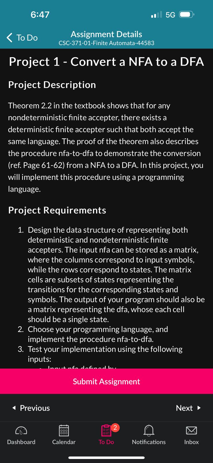Project 1 - Convert a NFA to a DFA Project