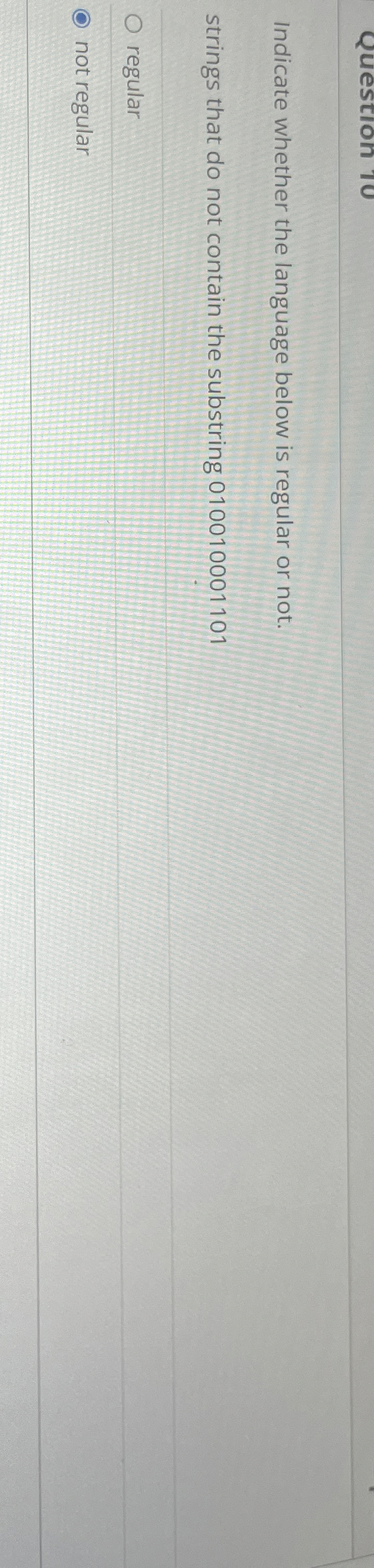 Indicate whether the language below is regular or