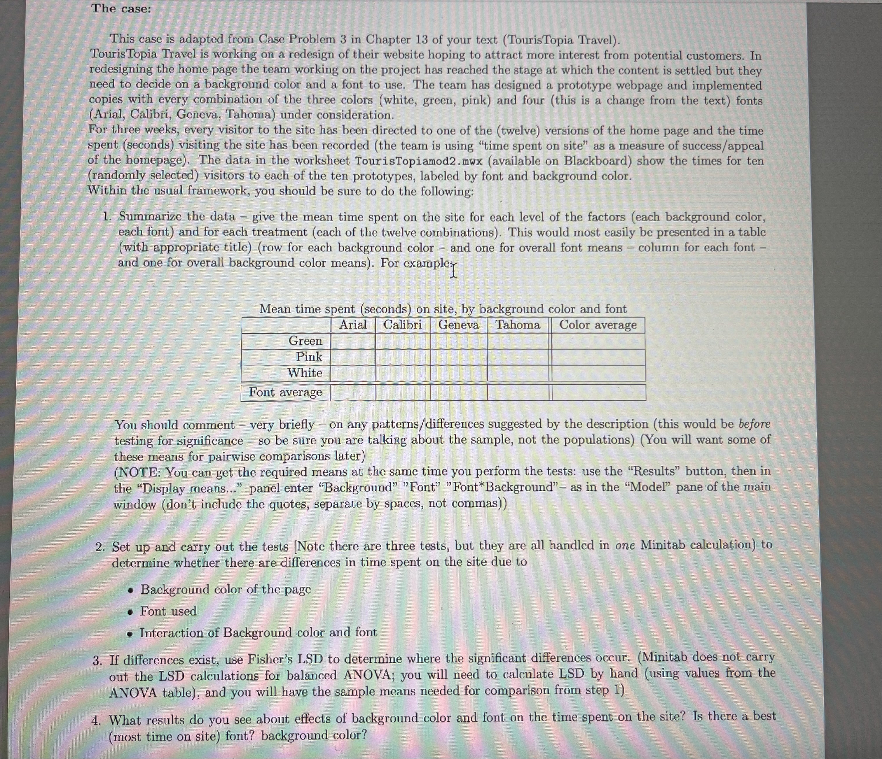 The case: This case is adapted from Case Problem