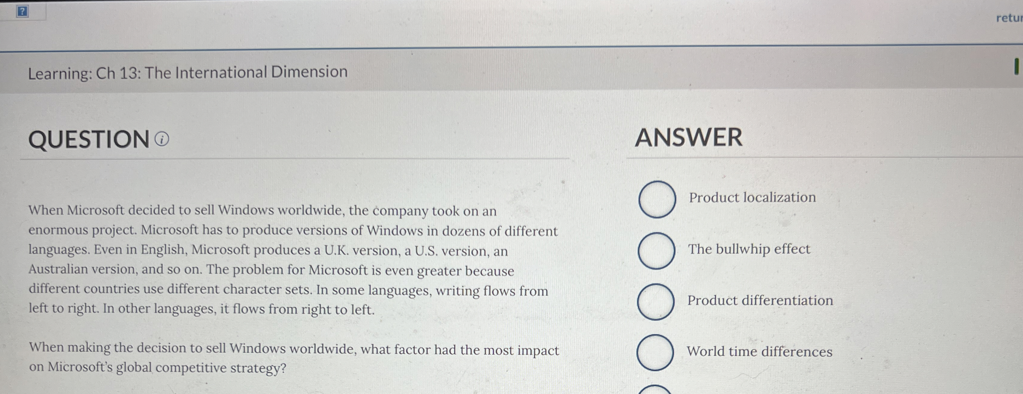 Learning: Ch 1 3 : The International Dimension