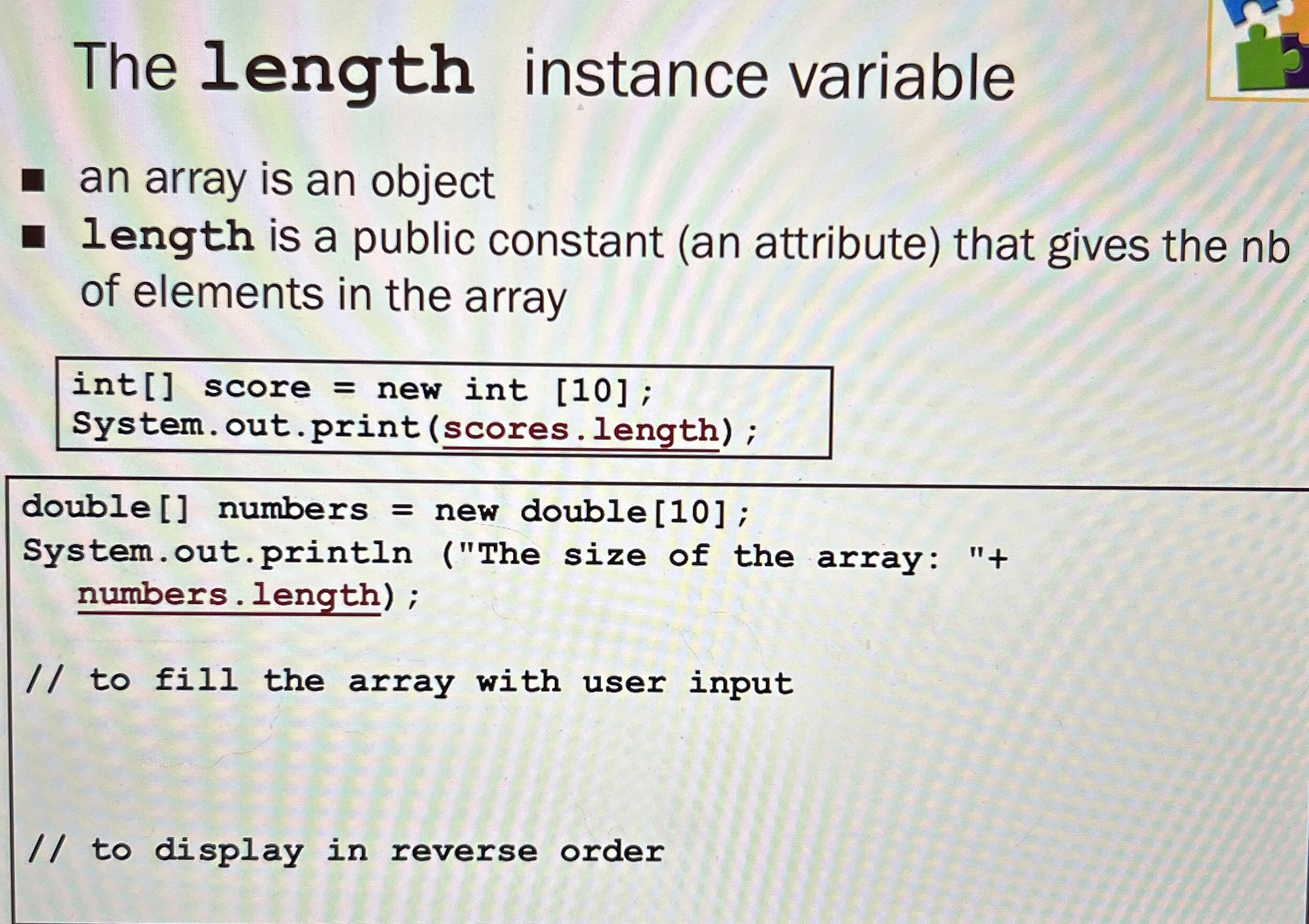 The length instance variable an array is an