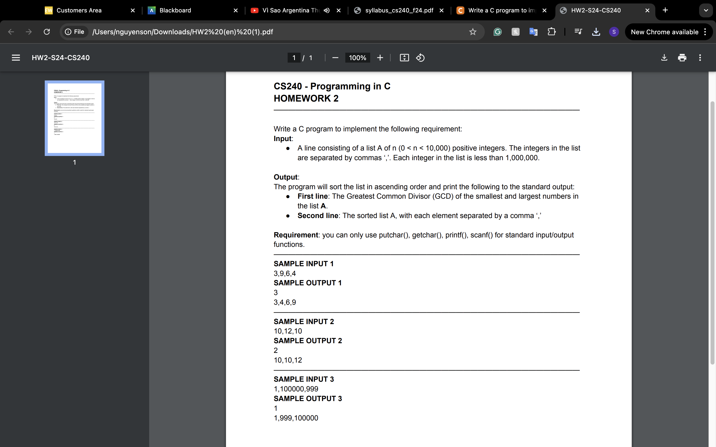 CS 2 4 0 - Programming in C HOMEWORK 2 Write a C
