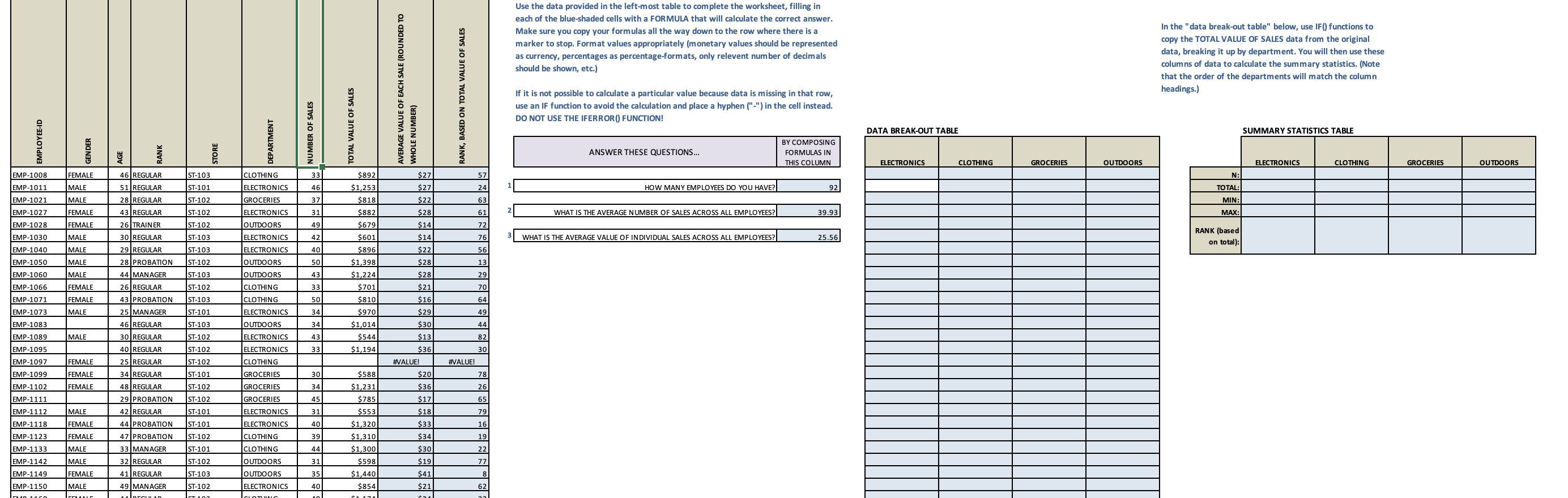 Use the data provided in the left - most table to
