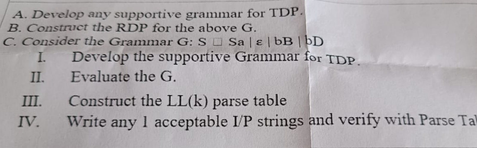 A . Develop any supportive grammar for TDP . B .