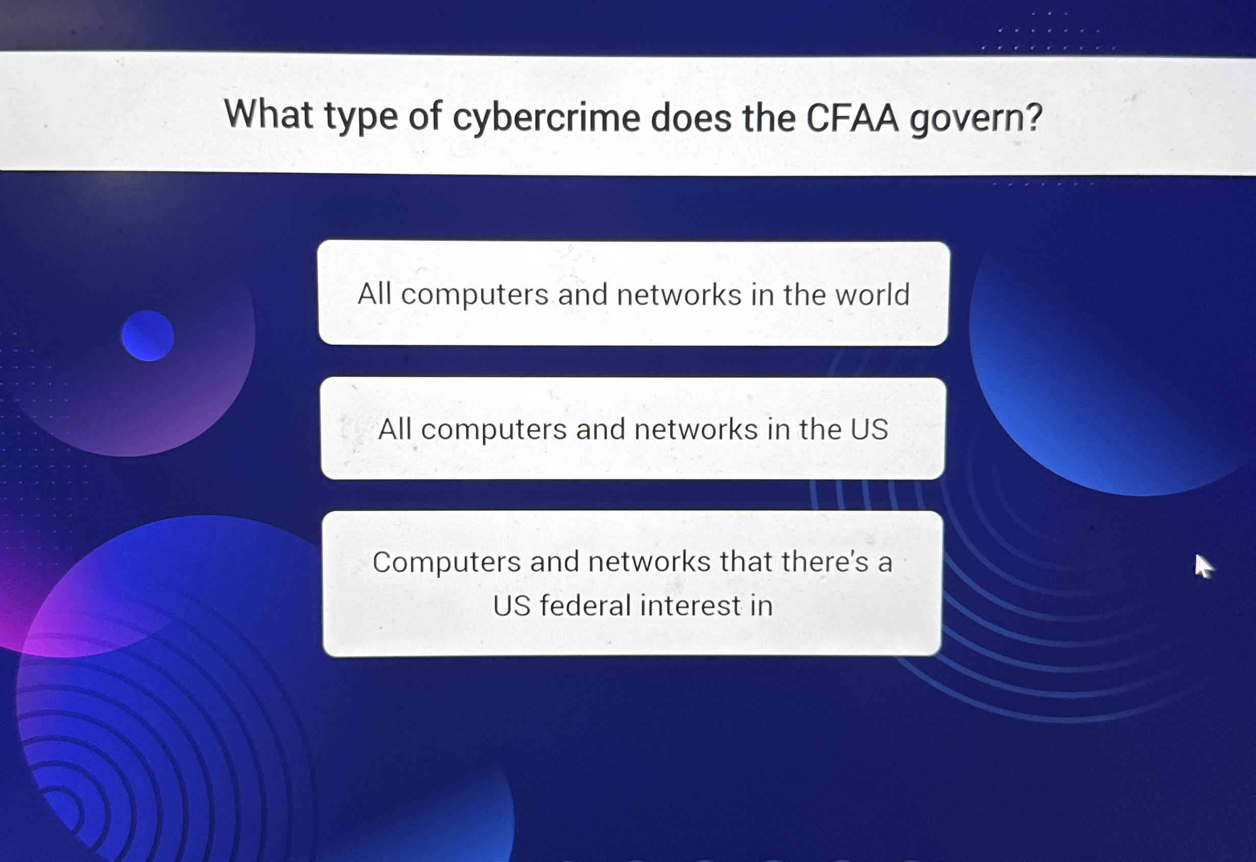 What type of cybercrime does the CFAA govern? All