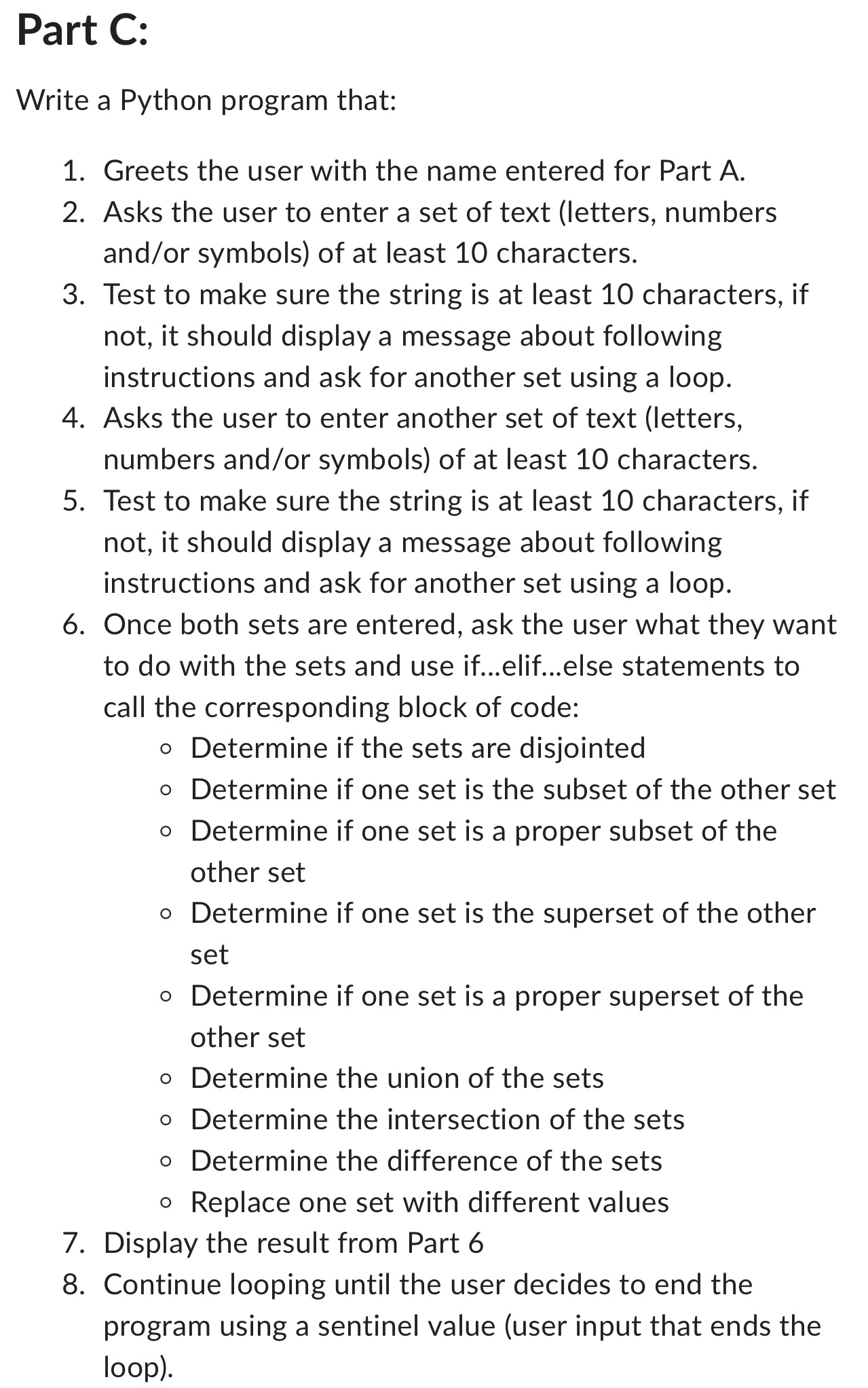 Part C: Write a Python program that: Greets the
