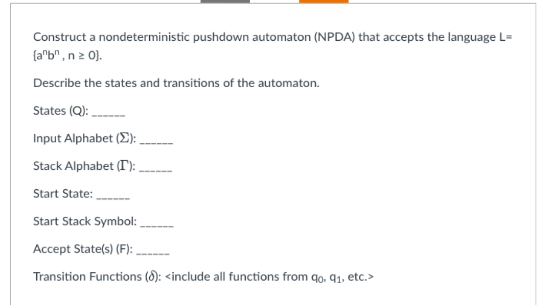 Construct a nondeterministic pushdown automaton (
