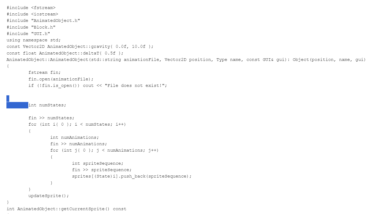 I need helping with the animated Object cpp in c