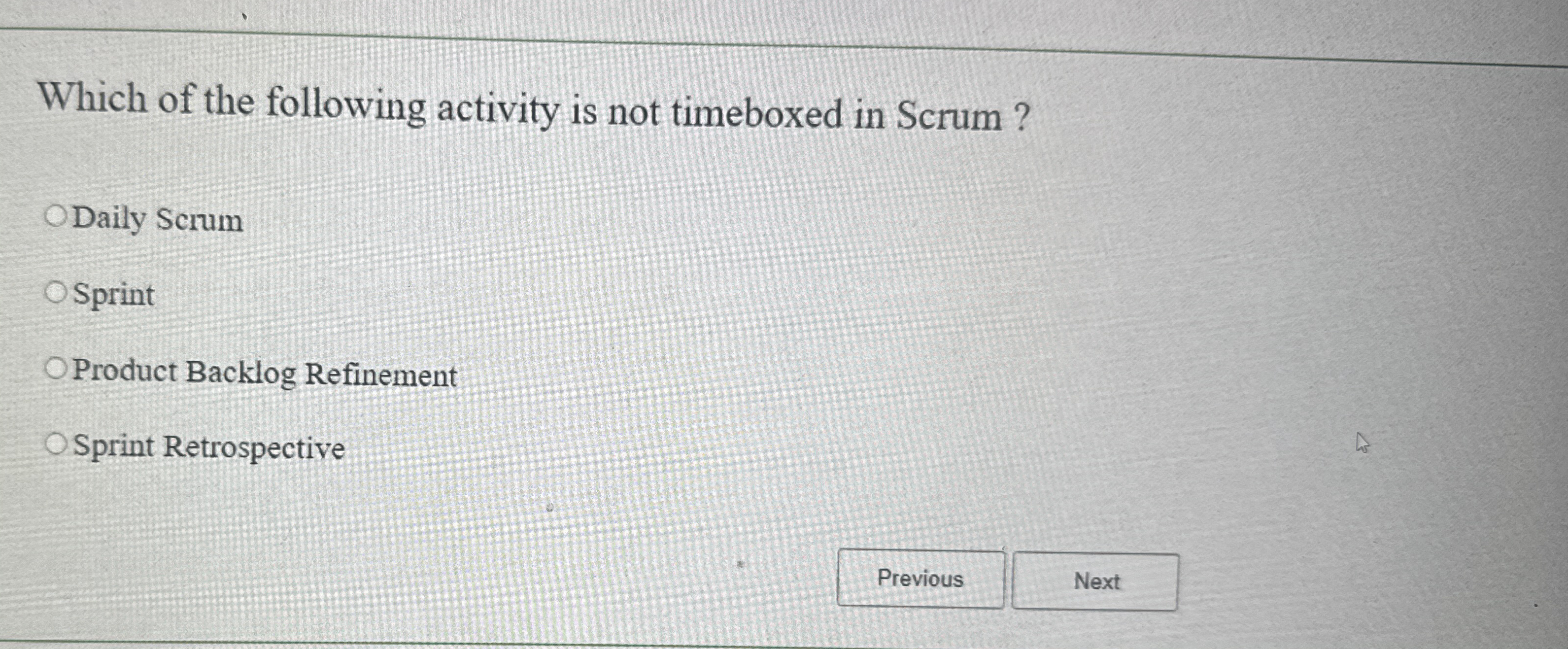 Which of the following activity is not timeboxed