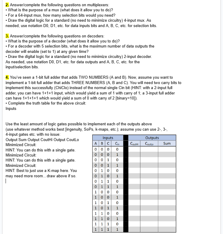 2 . Answer / complete the following questions on
