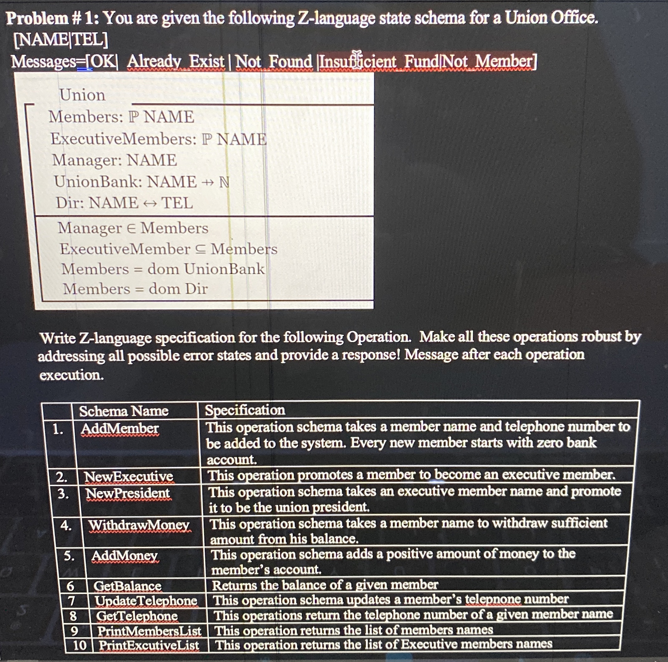 Problem # 1 : You are given the following Z -