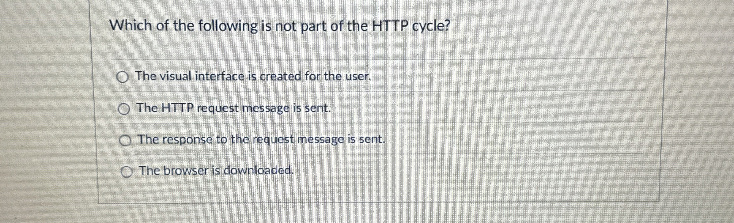 Which of the following is not part of the HTTP