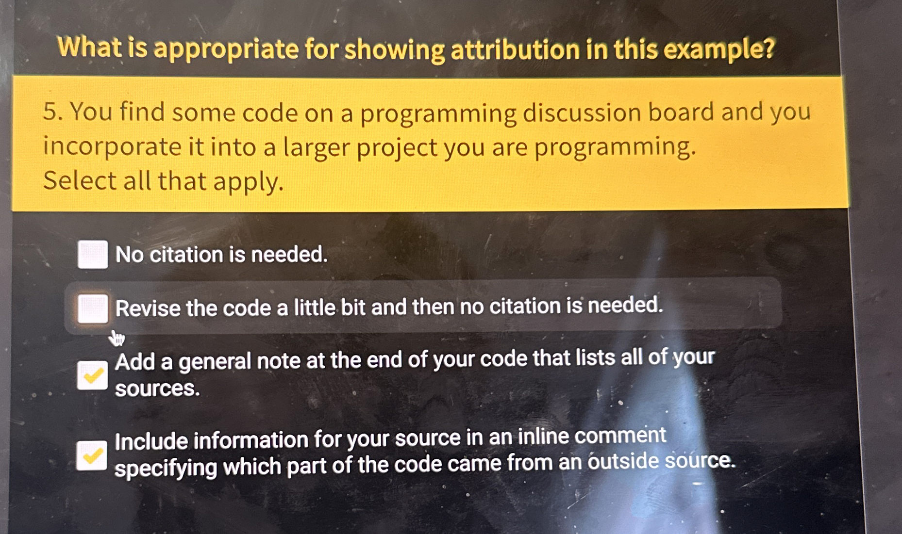 What is appropriate for showing attribution in