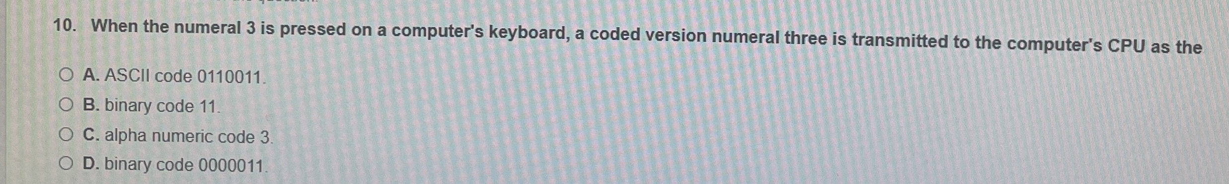 When the numeral 3 is pressed on a computer's