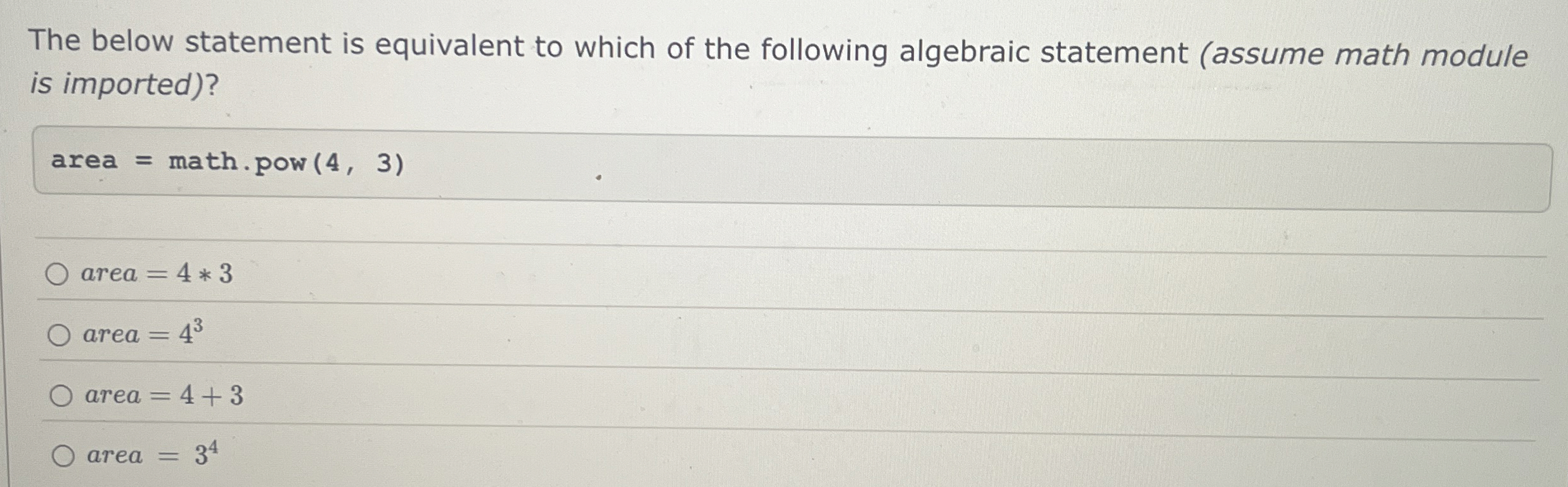 The below statement is equivalent to which of the