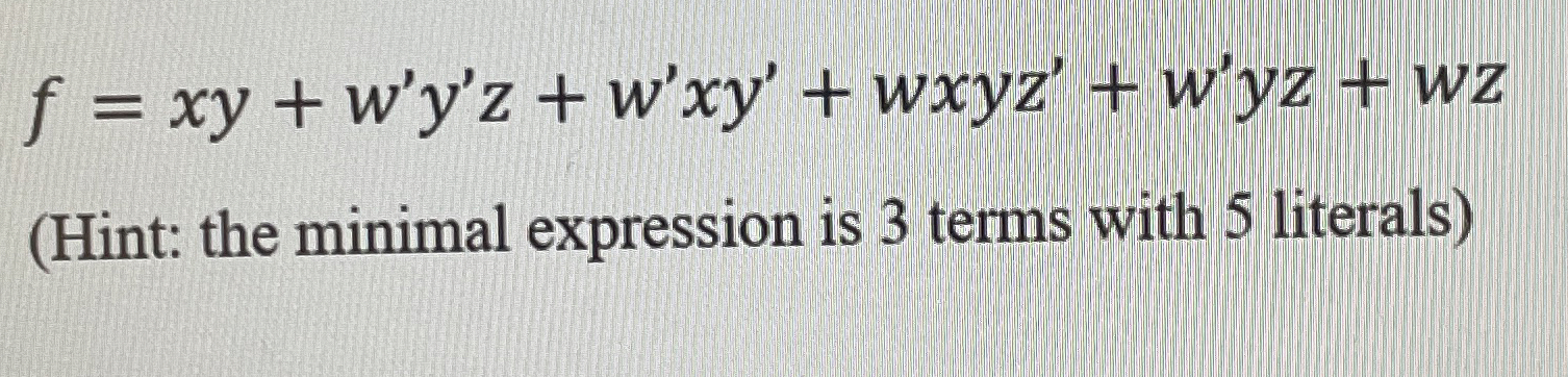 M = W ' x Y ' + W x Y ' + x Y ' Z using Boolean