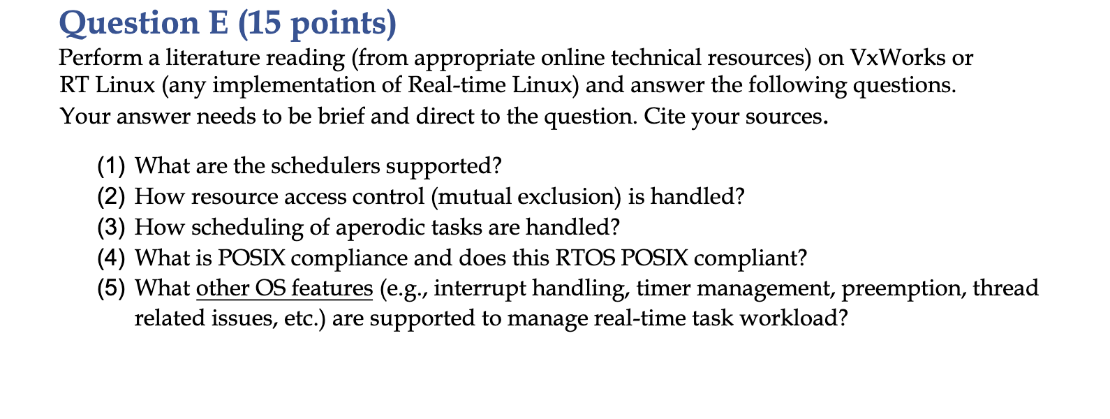 Question E ( 1 5 points ) Course name - Real time