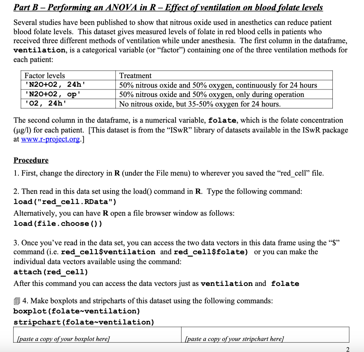 Part B - Performing an ANOVA in R - Effect of
