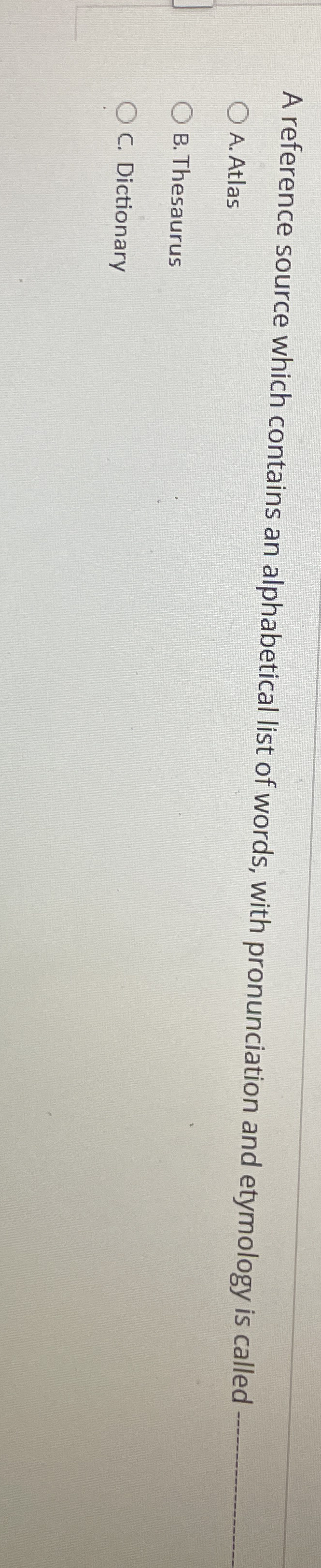 A reference source which contains an alphabetical