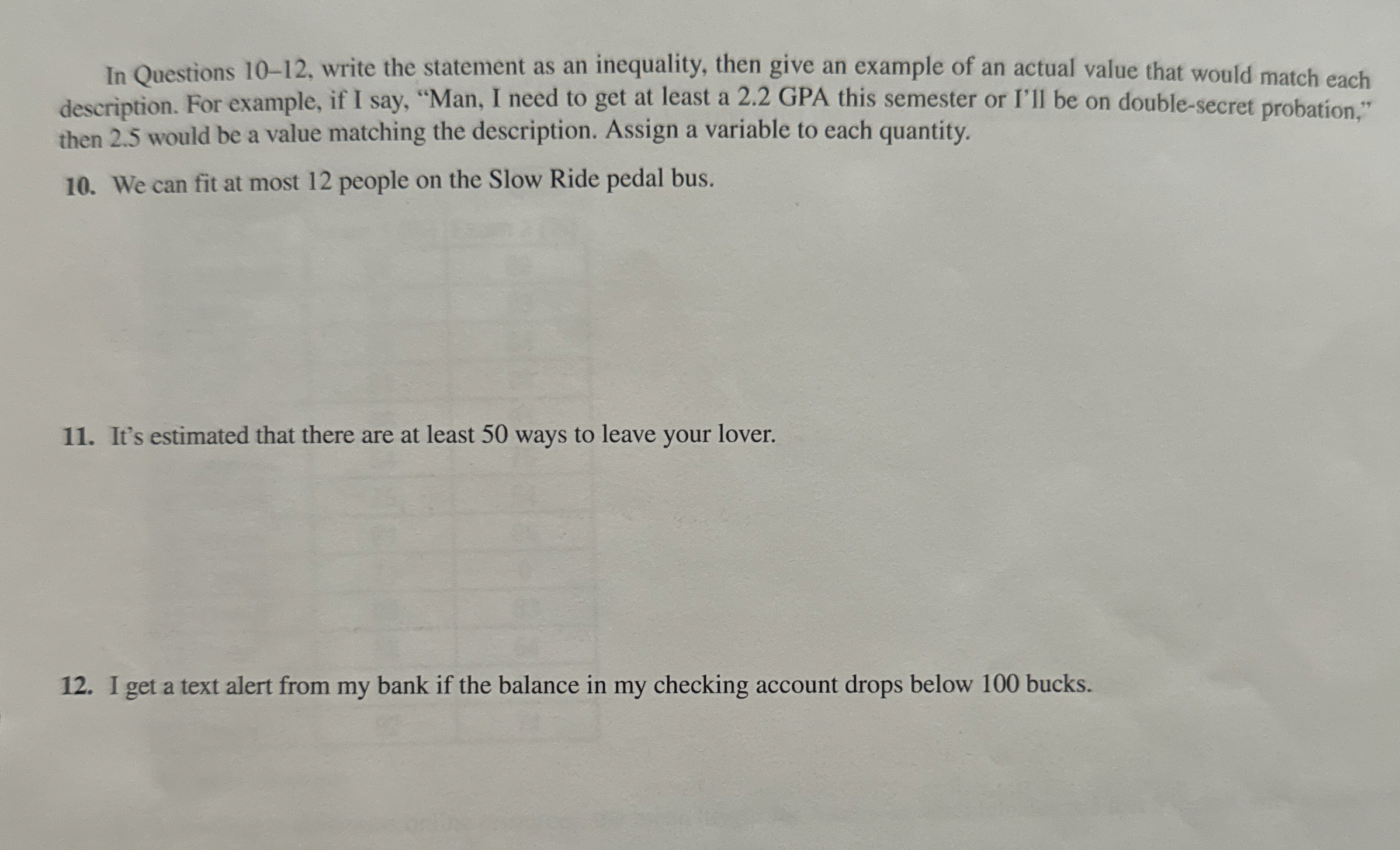 In Questions 1 0 - 1 2 , write the statement as