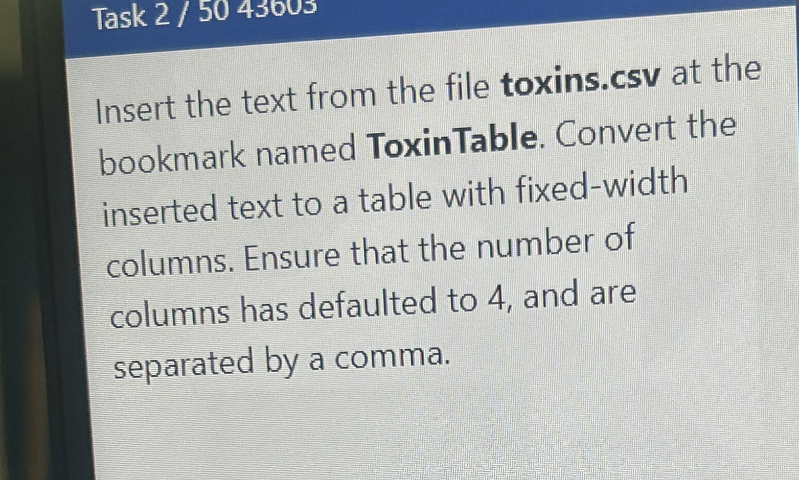 Task 2 / 5 0 4 5 0 0 5 Insert the text from the