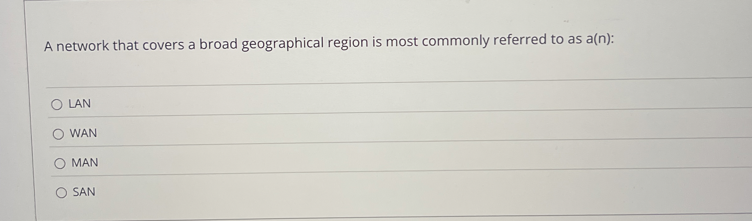 A network that covers a broad geographical region