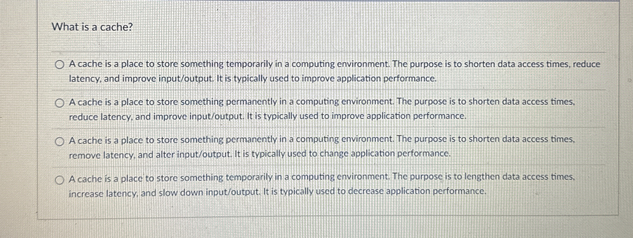 What is a cache? A cache is a place to store