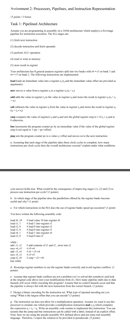 Assignment 2 : Processors, Pipelines, and