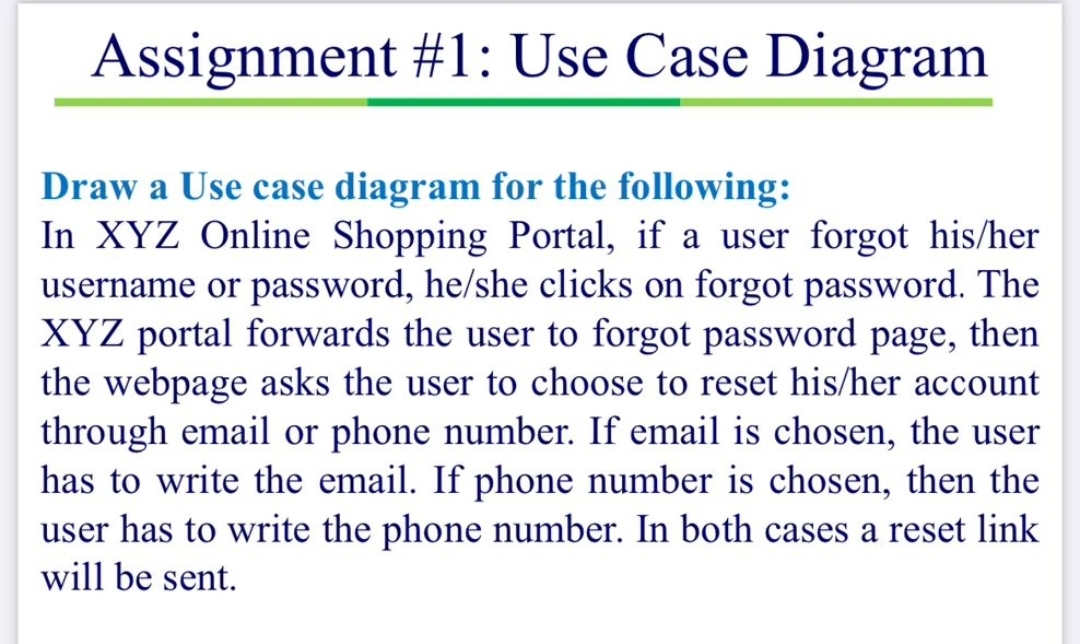 Assignment # 1 : Use Case Diagram Draw a Use case