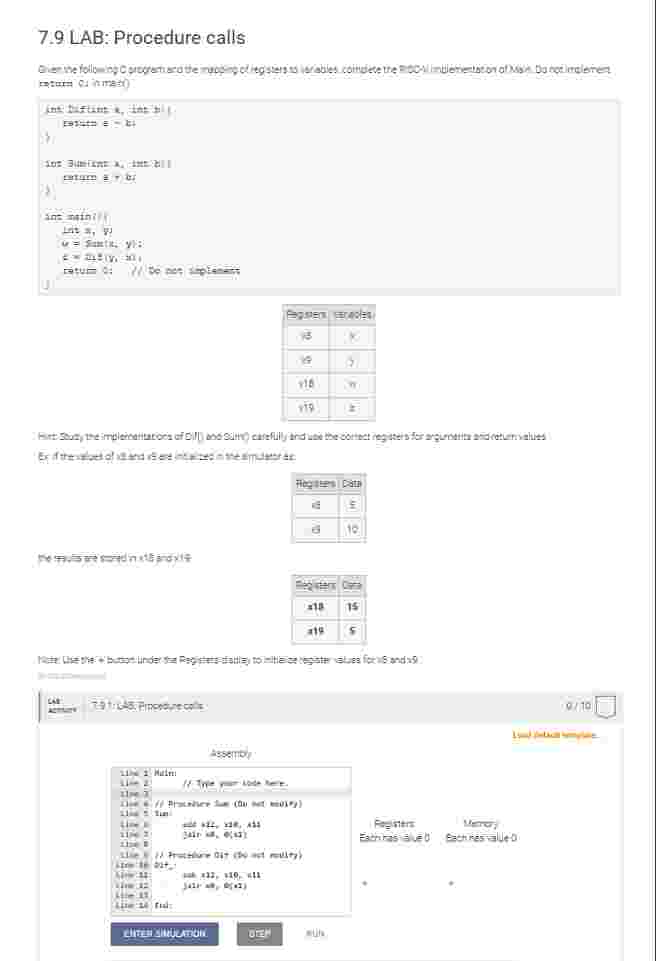 7 . 9 LAB: Procedure calls ` ` ` 4 ` ` ` ` ` ` \