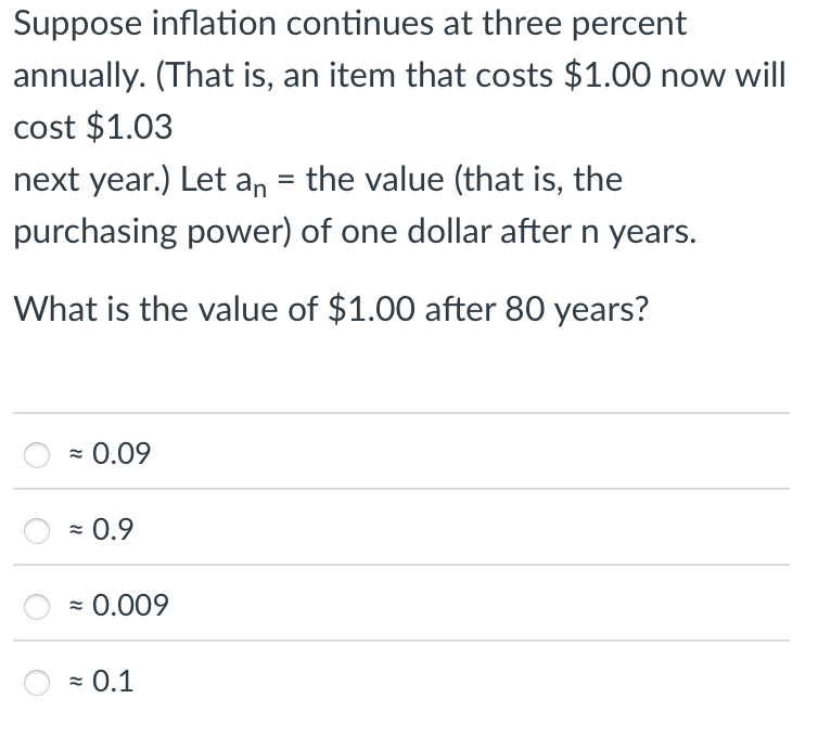 Suppose inflation continues at three percent