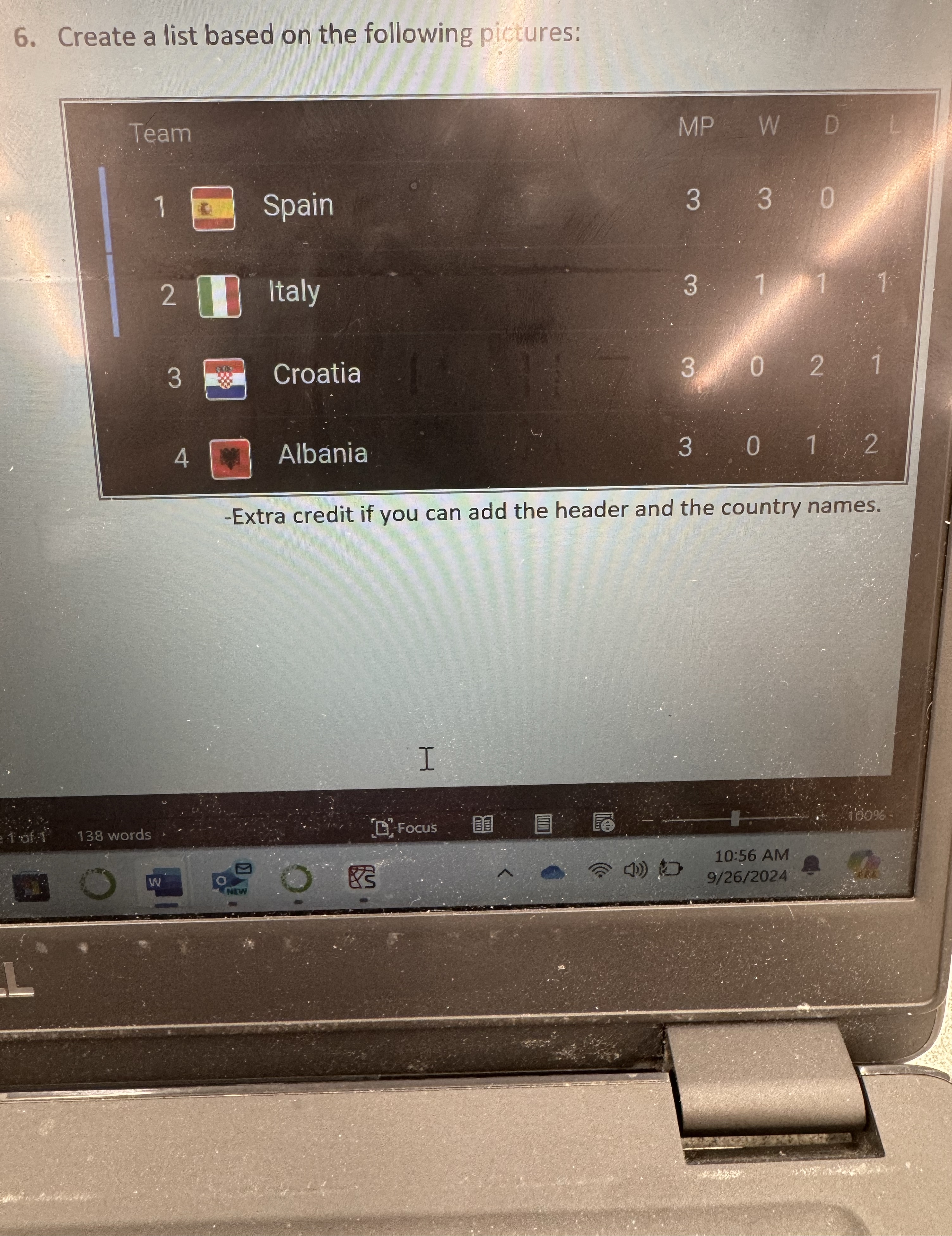 Create a list based on the following pictures: -