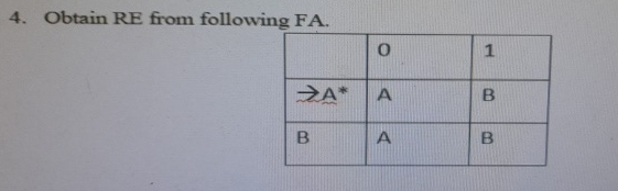 Obtain RE from following FA . \ table [ [ , O , 1