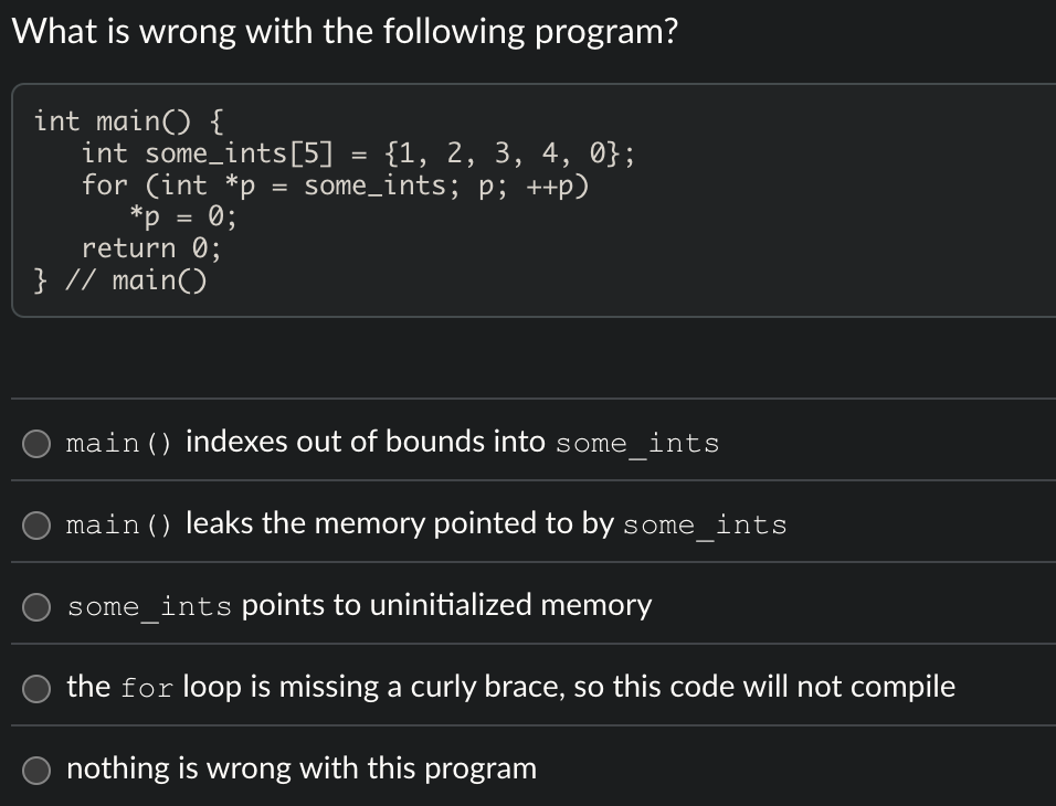 What is wrong with the following program? int