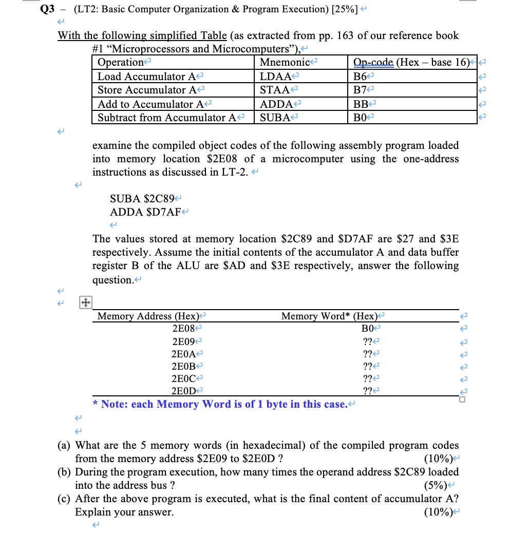 Q 3 - ( LT 2 : Basic Computer Organization &